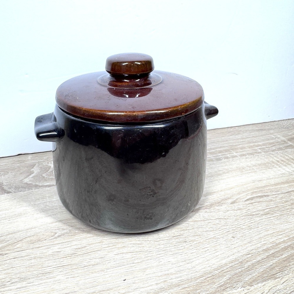 West Bend Bean Pot Stock Pot with Lid Brown Glazed‎ Stoneware USA